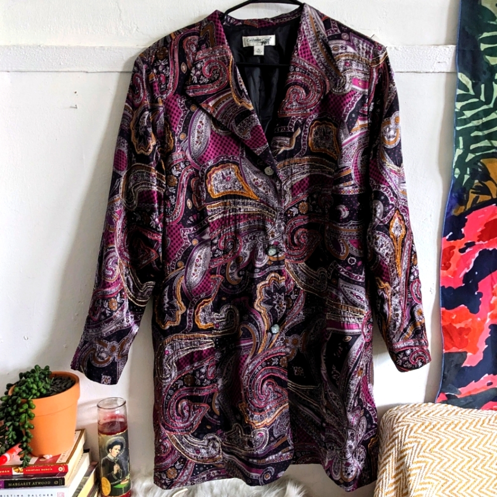 Coldwater Creek Paisley Silk Duster Tapestry Blazer Jacket